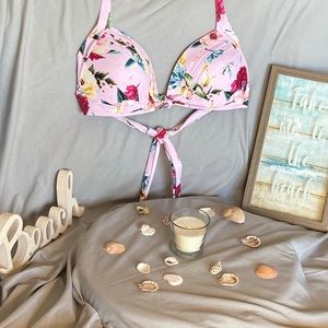 Pink floral bikini top